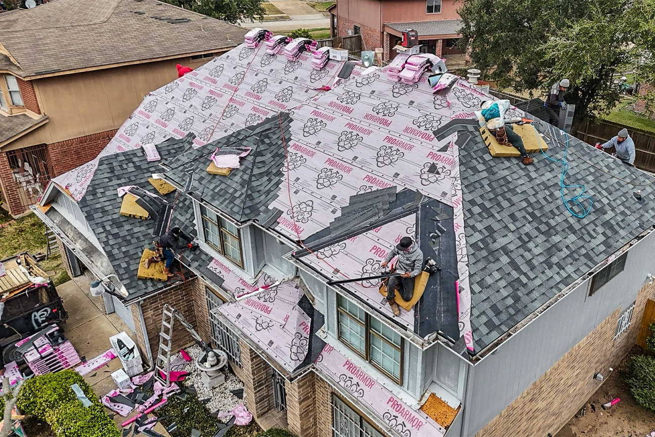 Complete tear-off and reroof with Class 4 impact-resistant shingles and new underlayment